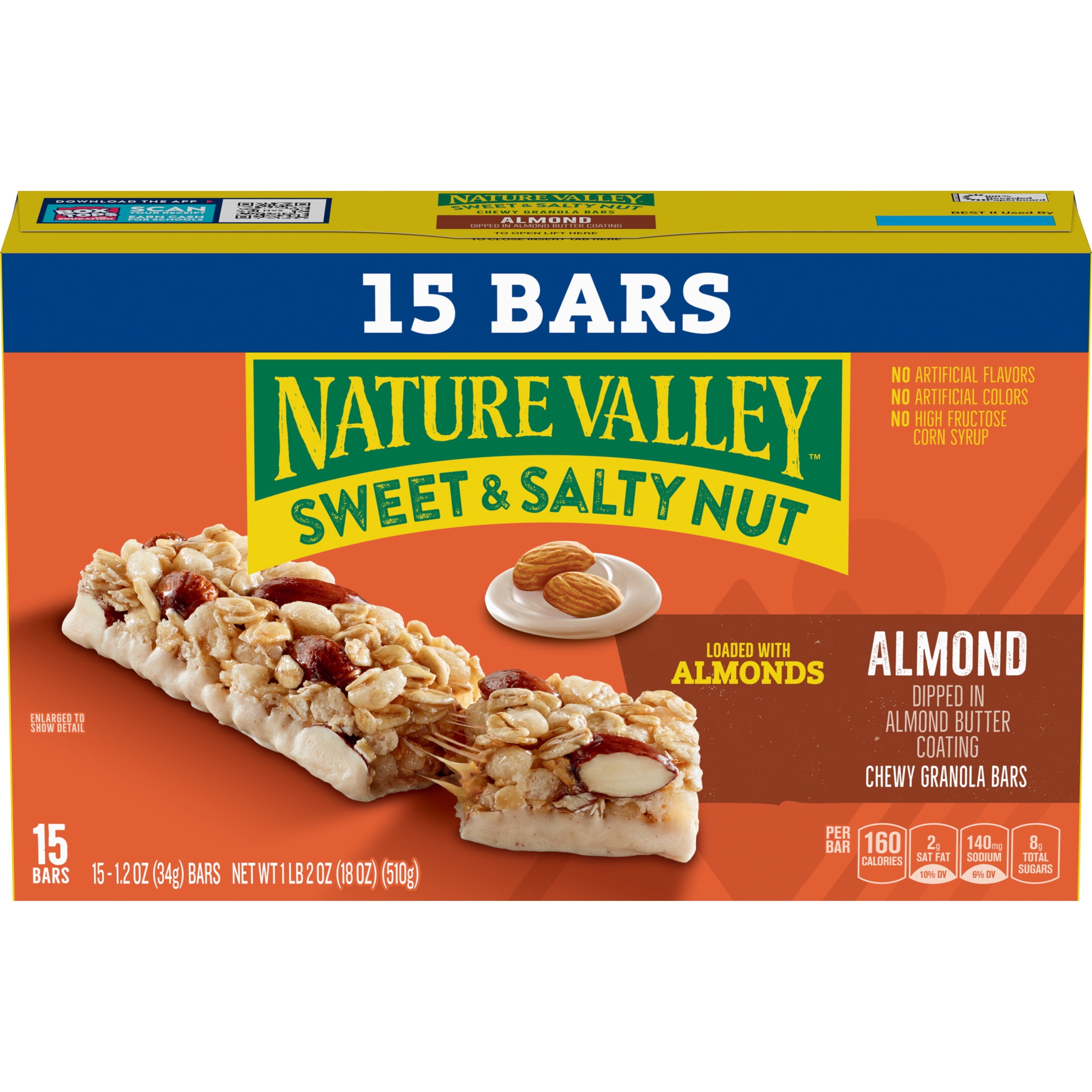 (8 pack) Nature Valley Sweet and Salty Nut Granola Bars, Almond, 15 Bars, 18 oz