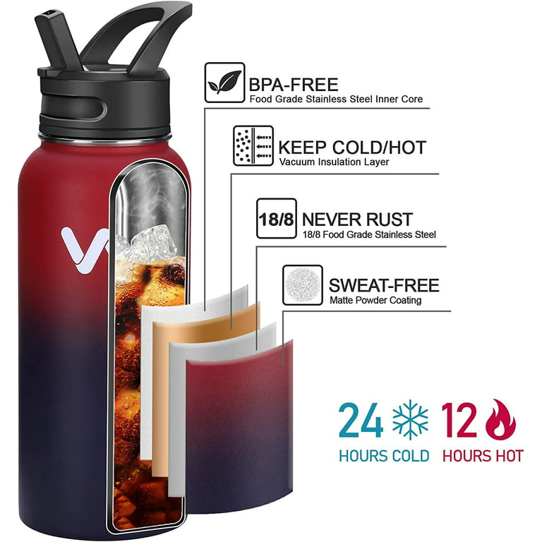 VQRRCKI 32 Oz Insulated Water Bottle Bulk 8 Pack, Stainless Steel Sports  Water Bottles with Straw Lid & Wide Mouth Lids, Double Walled Vacuum, Leak
