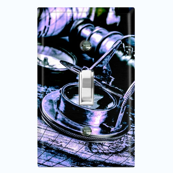 Metal Light Switch Plate Cover Vintage World Map Telescope Compass Purple MAP003