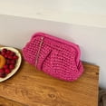 thumbnail image 1 of LHSHID Summer Fashion Women Clip Clutch Bag Straw Weave Wallet Ladies Chain Shoulder Crossbody Bags Hot Pink Beach Bags Small Handbag, 1 of 6