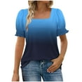 thumbnail image 6 of Wyobmus Summer Tops for Women Casual Ruffle Trim Sleeve Gradient Color Tops Loose Fit Square Neck T Shirts Blue, 6 of 7