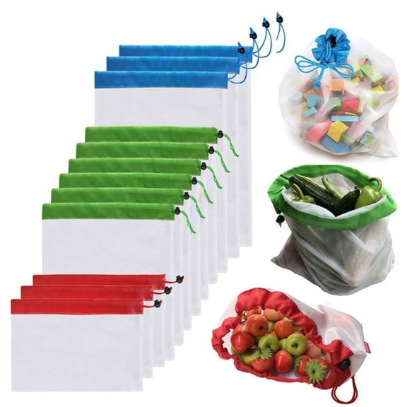 Mdesiwst Reusable Mesh Produce Bags, See Through Food Safe Mesh Bags with Drawstring for Fruits, Vegetable, Food, Toys, Grocery Storage, 5 Pack