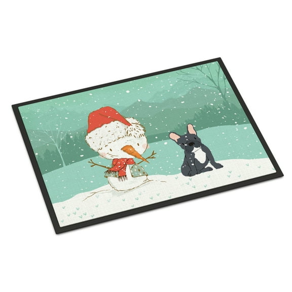 Carolines Treasures CK2085JMAT Black French Bulldog Snowman Christmas Door Mat Indoor Rug or Outdoor Welcome Mat 24x36