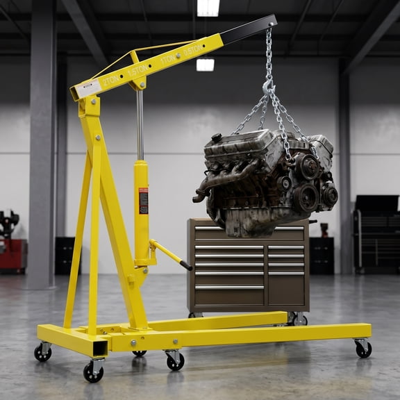 Zateety 2 Ton Folding Engine Hoist Cherry Picker Shop Crane Hoist Lift, Heavy Duty Steel with 6 Iron Caster Wheels (yellow)