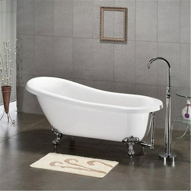 Cambridge Plumbing Inc AST61-NH-BN Acrylic Slipper Bathtub 61 x 30 in. with No Faucet Drillings and Brushed Nickel Feet