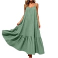 thumbnail image 2 of Women's Summer Maxi Dress Plus Size Solid Color Blackless Dress flowy Swing A Line Dress 2026 Casual Boho Sleeveless Spaghetti Strap Smocked Tiered Long Beach Sundresses for Women, 2 of 8