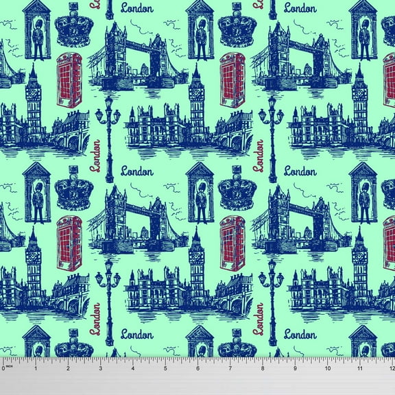 Soimoi Architectural Printed By The Yard Dressmaking 55 GSM Viscose Chiffon Fabric 42 Inches Wide-Green