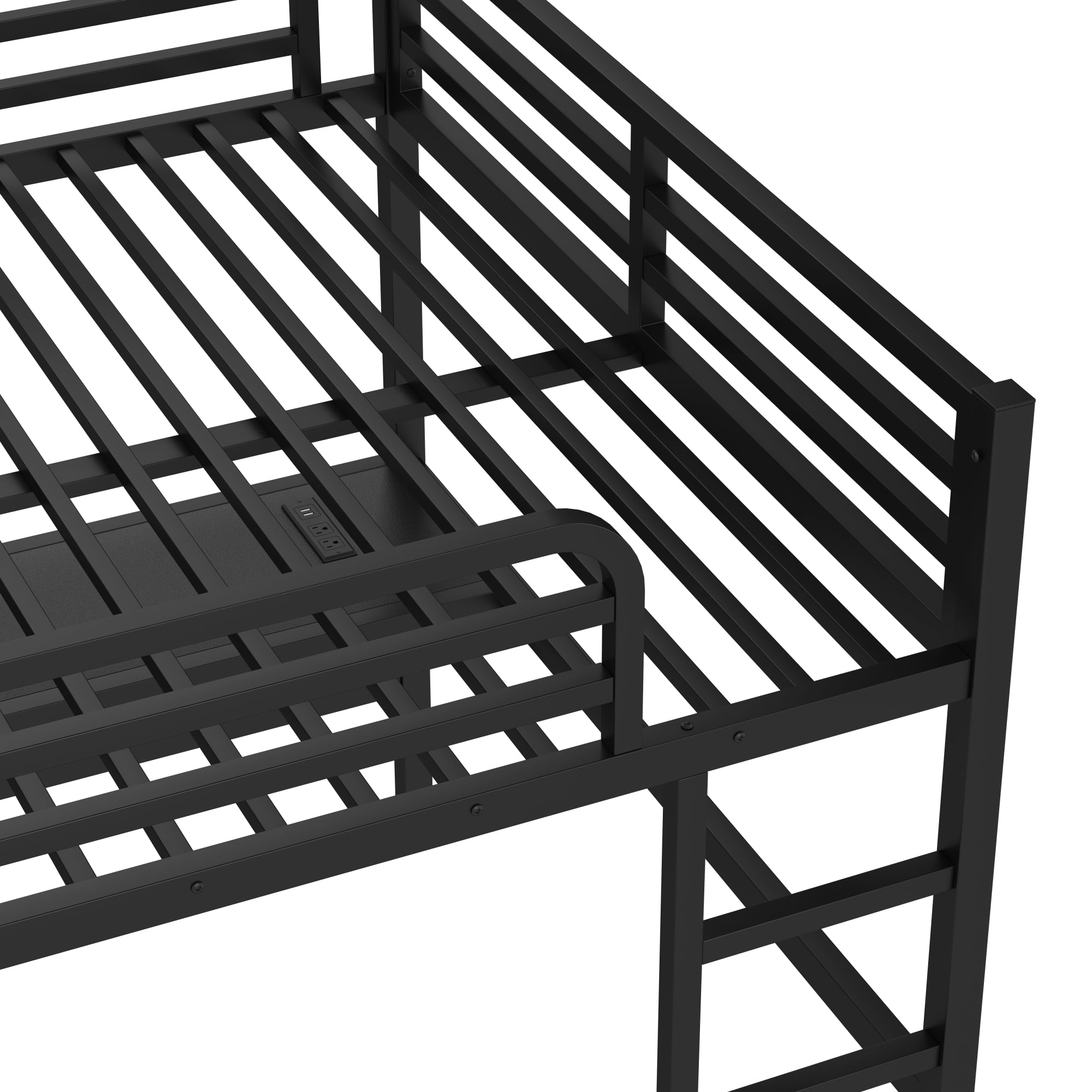 Queen Size Loft Bed with Power Outlet and LED Lighted, Heavy-Duty Metal Bed Frame,Space-Saving, Noise Reduced, Black