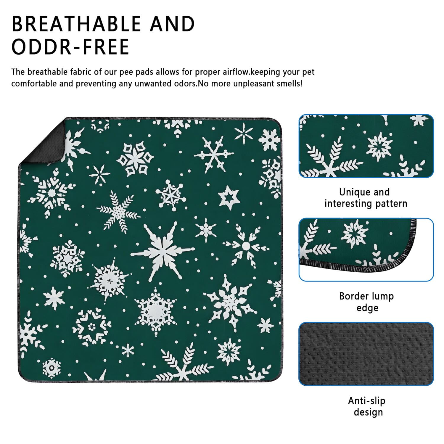 Christmas Themed Reusable Dog Pee Pads 72x72, Washable Puppy Training Mats with Enhanced Absorption for Multiple Giant Breed Dogs