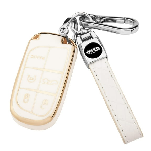 for Jeep Key Fob Cover with Keychain,Soft TPU Key Case Shell Full Protection for Grand Cherokee Renegade Chrysler 200 300 Dodge RAM Durango Challenger Journey Dart Compass Charger