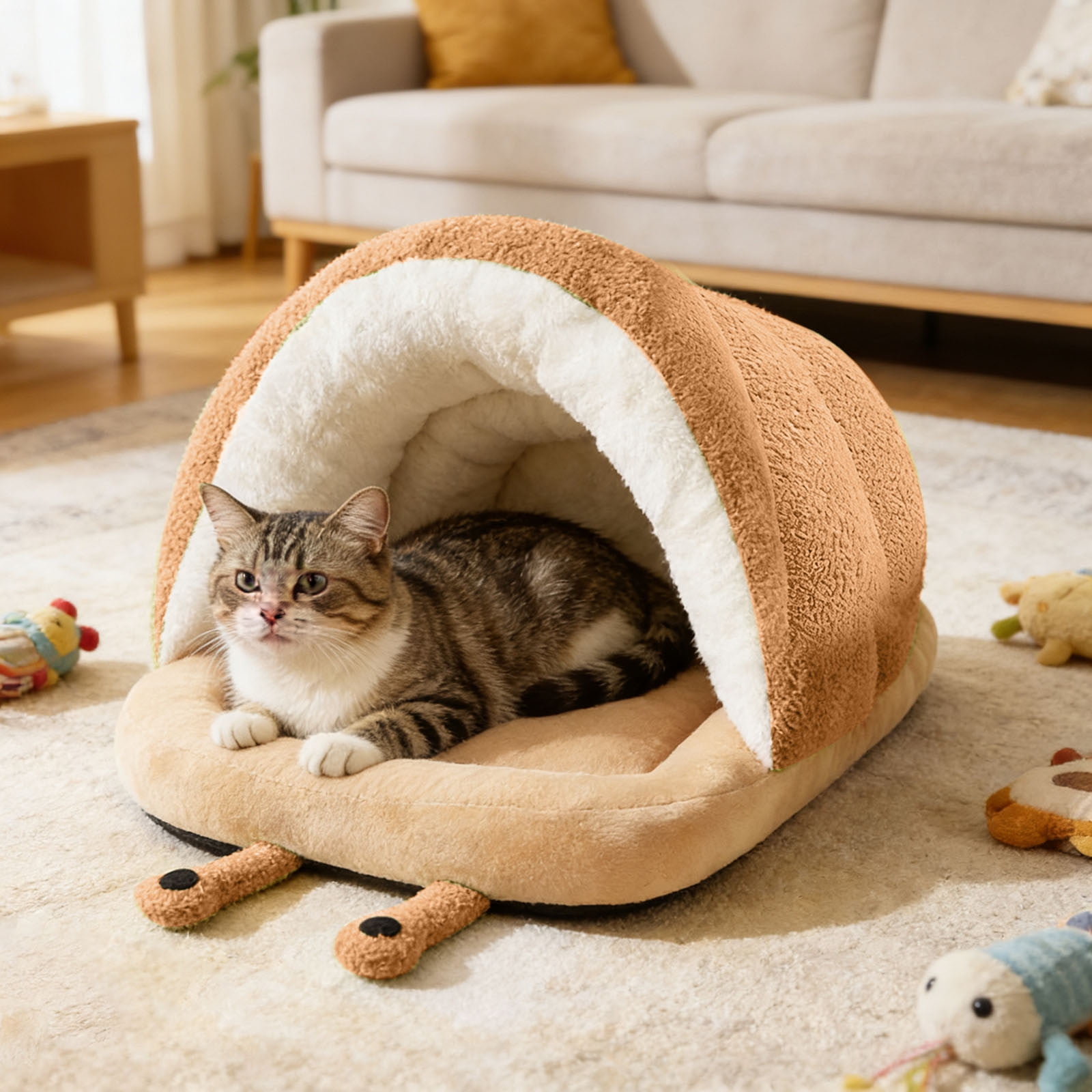 Cozy Cat Cave Bed with Warm Lining, Cute Snail Slipper Pet Bed for Indoor Cats and Small Dogs, Soft Foldable Washable House Nest for Kittens and Puppies