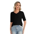 thumbnail image 7 of Women's 2-Pack Half Sleeve V Neck T-Shirts Solid Color Casual Summer Tees Navy blue/Black, 7 of 7