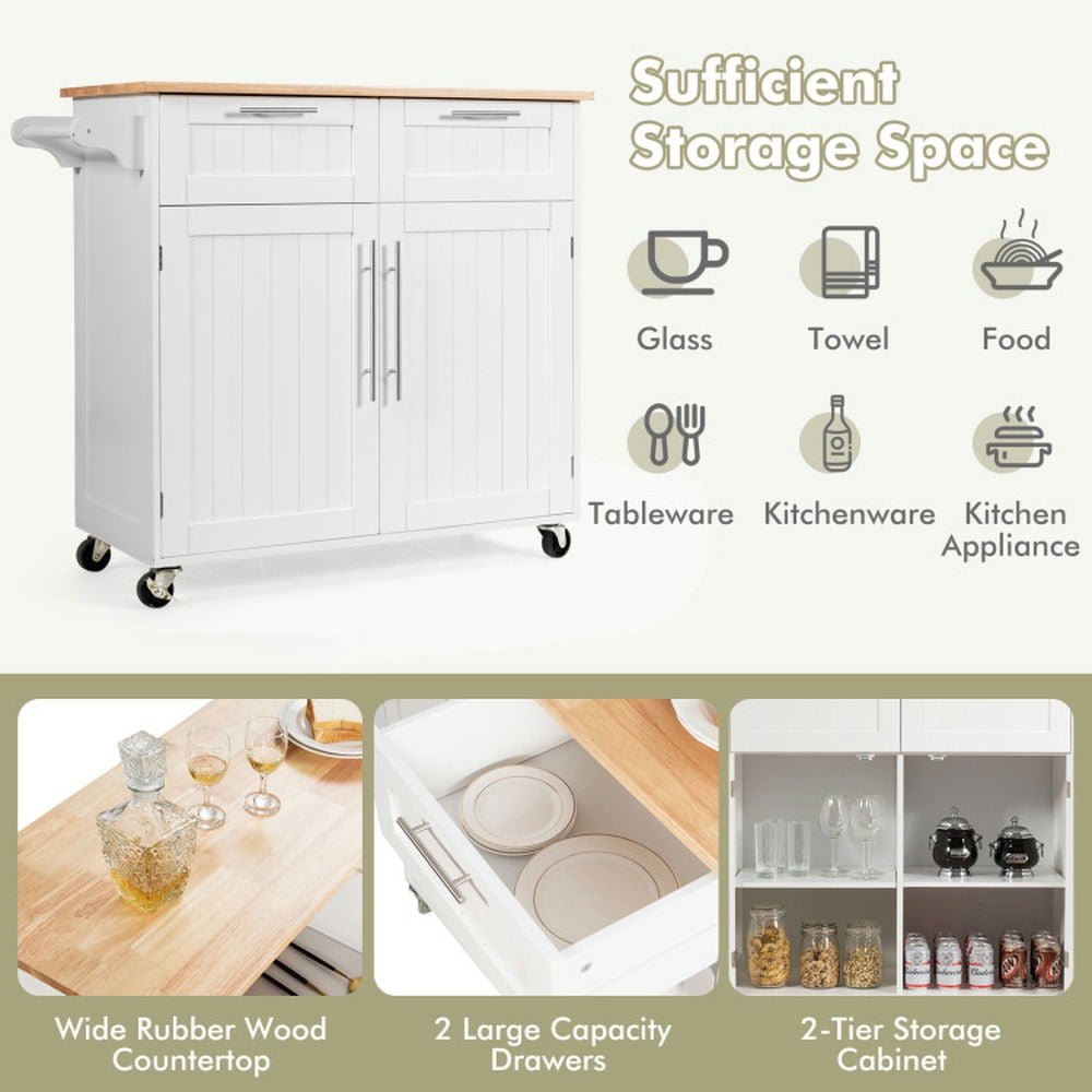 Finihen Rolling Cart, Kitchen Island Cart, Heavy Duty Rolling Kitchen Cart with Tower Holder and Drawer, for Kitchen, Dining Room, White Finihen Rolling Cart, Kitchen Island Cart, Heavy Duty Rolling Kitchen Cart with Tower Holder and Drawer, for Kitchen, Dining Room, White
