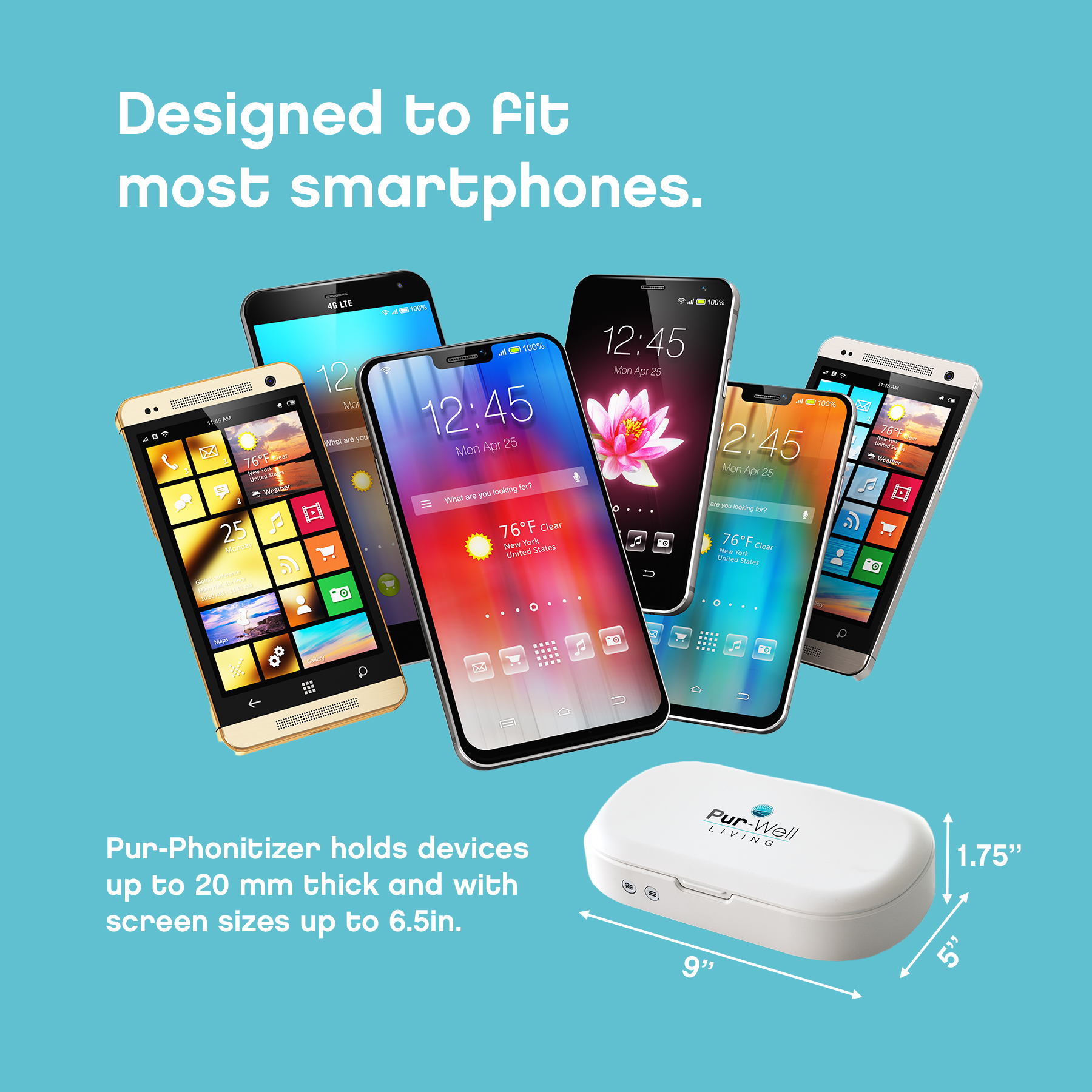 Pur Phon-itizer UV Light Phone Sanitizer | UV Sanitize Disinfect Charge Your Cell Phone Qi by Pur-Well Living - image 8 of 8