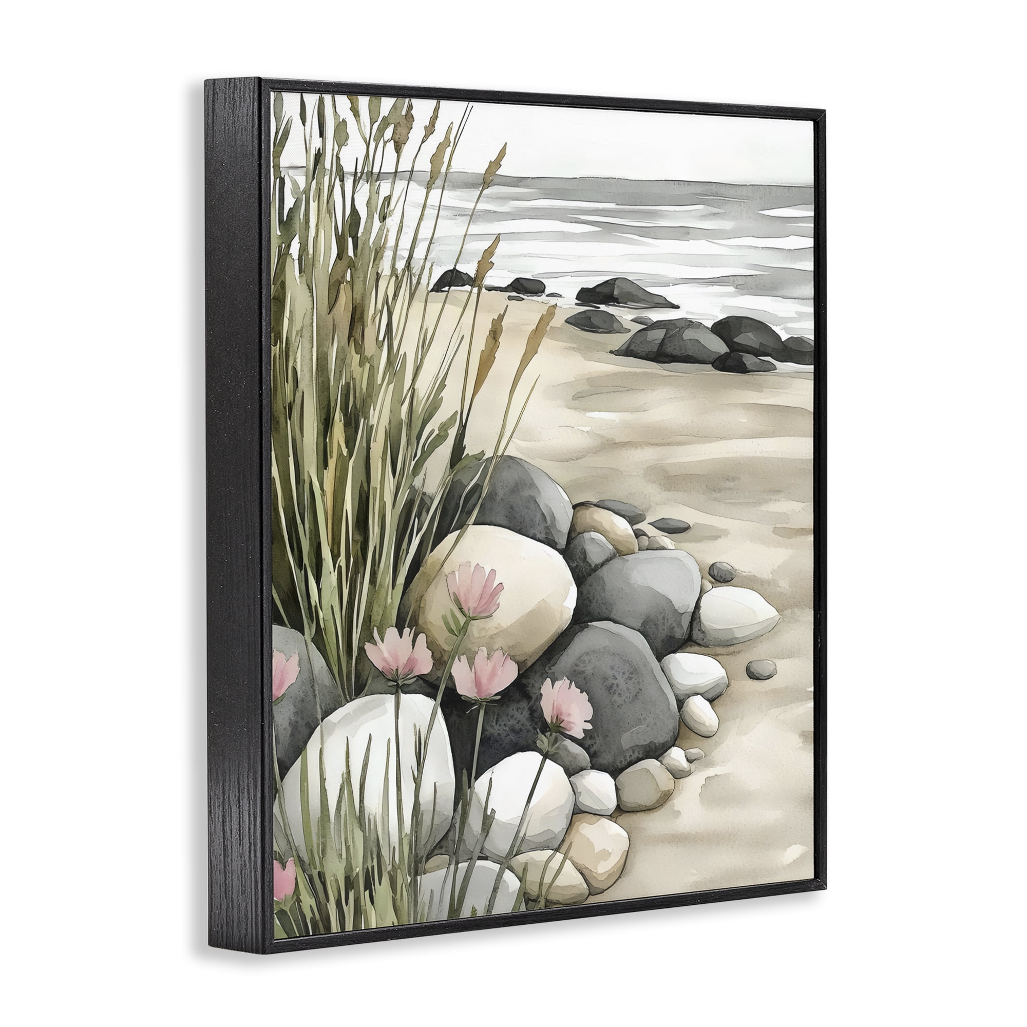 Stupell Industries Coastal Calm Pebbles Black Framed Giclee Art, design by Riley B