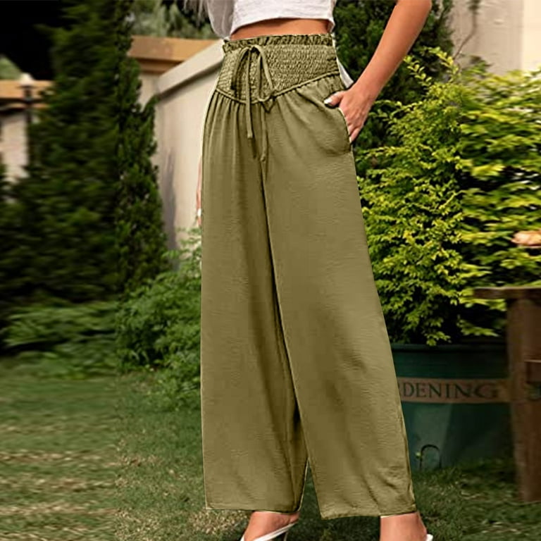 Herrnalise Womens Linen Pants High Waisted Wide Leg Casual Loose