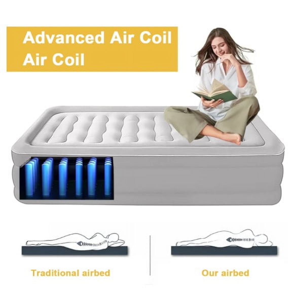 LHUAI, 19In Queen Air Mattress  With Headboard, High-Rise Inflatable Air Mattress With Built In Pump, 600lb Weight Capacity, For Guest Home Camping Travel, Grey