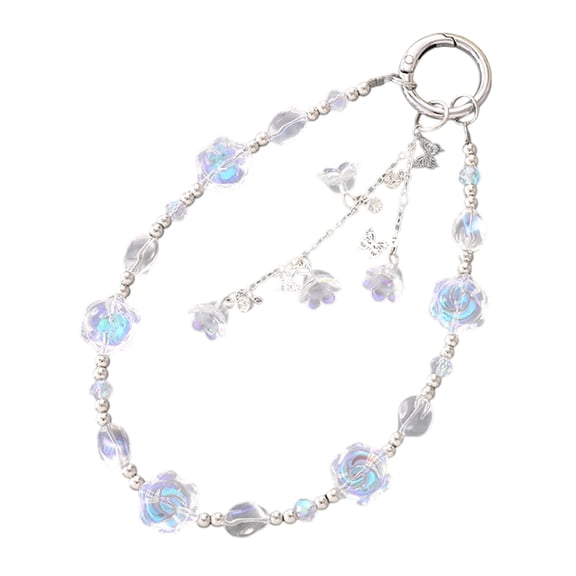 Fashion Rose Charm Phone Lanyard Cellphone Strap Elegant Colorful Beaded Pendant Antilost Wrist Chain Jewelry