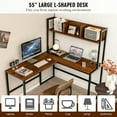 thumbnail image 2 of YYAo Sturdy Computer Workstation,L-Shaped Corner Computer Desk Writing Table,Reversible L-Shaped Corner Desk with Storage Bookshelf-Walnut, 2 of 10