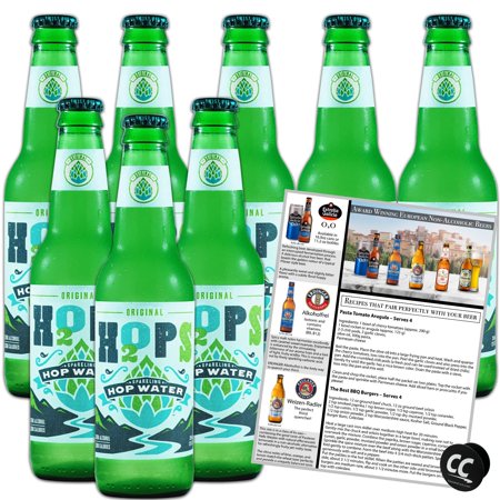 H2OPS Sparkling Hop Water 8PK - Original, 0 Alcohol, 0 Calorie, (8 12oz Glass Bottles) Craft Brewed, Premium Hops, Lightly Carbonated, Gluten Free, Unsweetened, NA Beer
