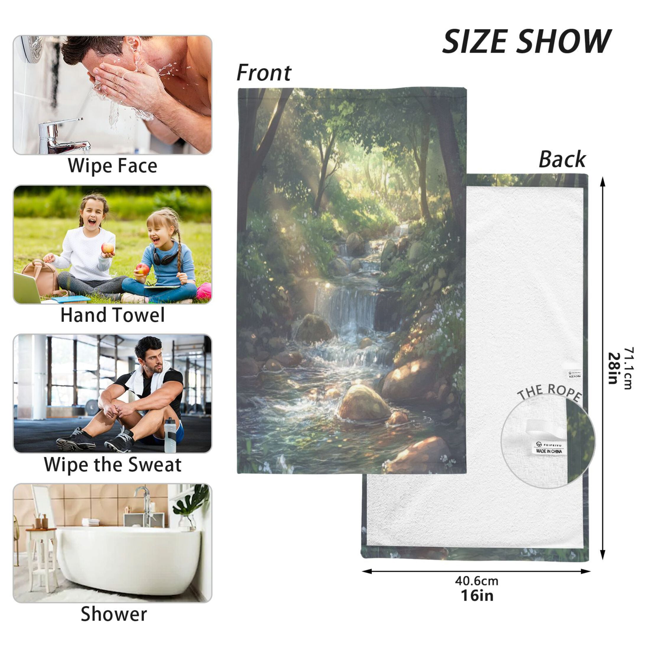 Cotton Towel Two-Piece 16x28 Inch One Sizex2 Face Towel Set Towel Set Cotton Hand Bath Towel Bathroom Beach Beautiful Green Stream