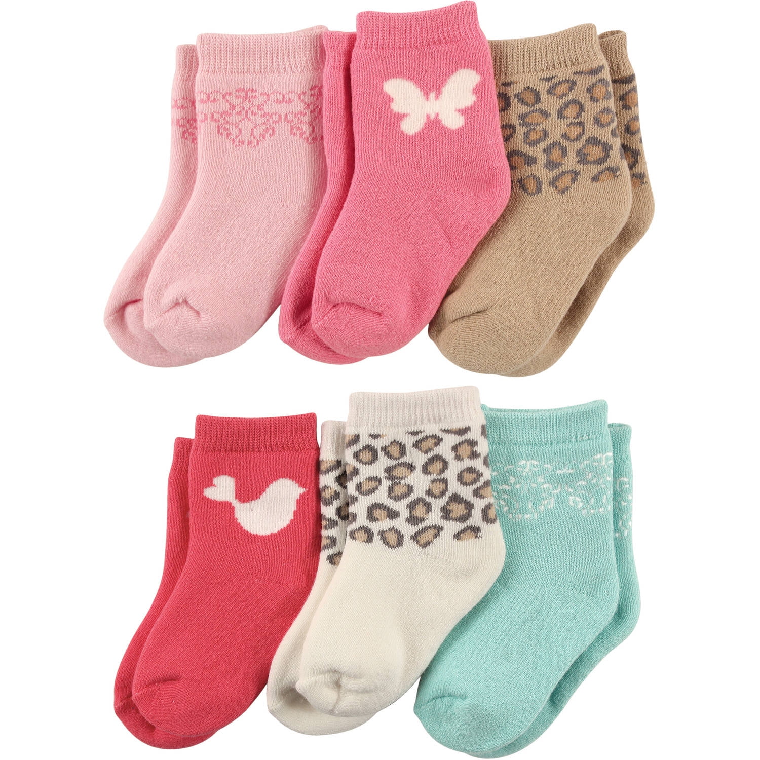 Patterned Crew Socks, 6Pack (Baby Girls)