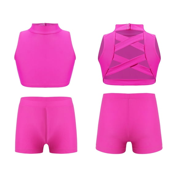 Alvivi Kids Girls Active Gym Fitness Sportswear Short Tracksuits Gymnastics Dance Outfits Hot Pink 12