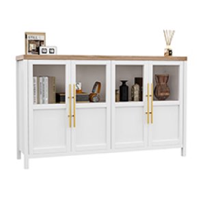 1 Ensemble de Buffet en Verre à Quatre Portes en Panneau Fb + Panneau Mdf