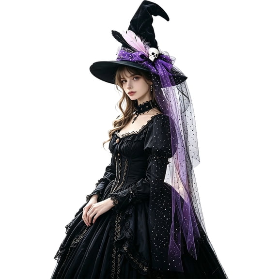 DHFJKG Halloween Witch Hat, Wide Brim Wizard Hat With Skull, Halloween Party Accessory