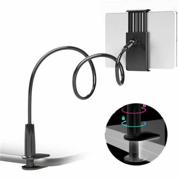 Universal Bracket Arm Bed Desk Lazy Stand Cellphone Clip Mobile Phone Holder Mount Clamp BLACK