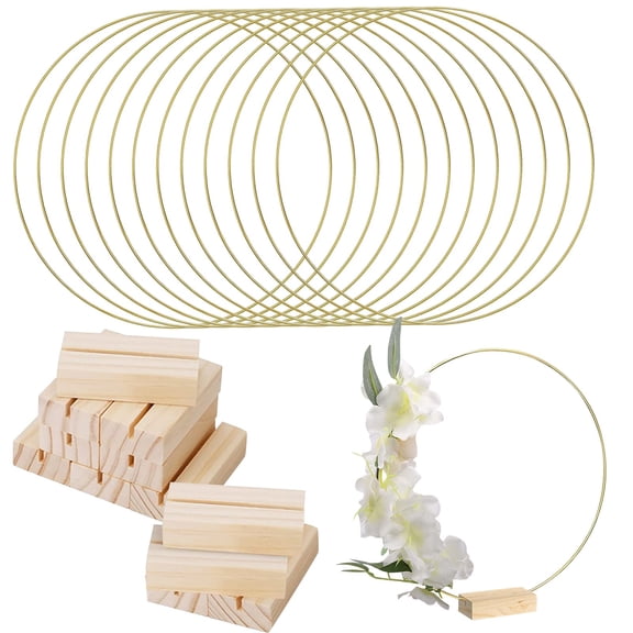 12 Pack 12 Inch Floral Hoop Centerpiece Set, Wooden Stand Wedding Table Wreath Decor Rings For Event Decorations Party Displays Home Dining Table And Creative Floral Arrangements A