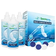 Spectapure Contact Lens Solution with Lens Cases 12 Fl. Oz Bottle - Multi Purpose Triple Action Disinfectant Cleaner Liquid - Perfect for Cleaning Soft or Silicone Hydrogel Lenses