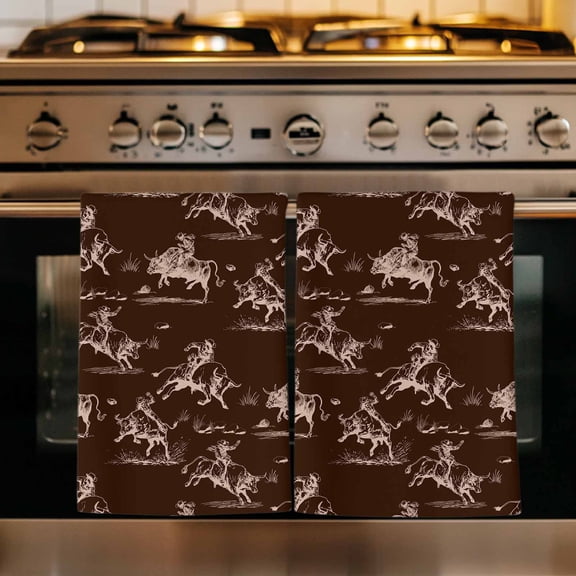 Western Cowboys Kitchen Towels Set of 1, Brown Farmhouse Country Pastoral Scenery Absorbent Dish Towels for Kitchen, Microfiber Hand Towel, Quick Drying Tea Towel for Cleaning Decorative Dishcloths
