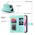 thumbnail image 3 of Allytechgroup Wallet Case for Apple iPhone 13, 9 Cards Holder + Zipper Pocket + Hand Wrist Shockproof Stand Flip Cover RFID Blocking Phone Case for Women Men, Mint, 3 of 7