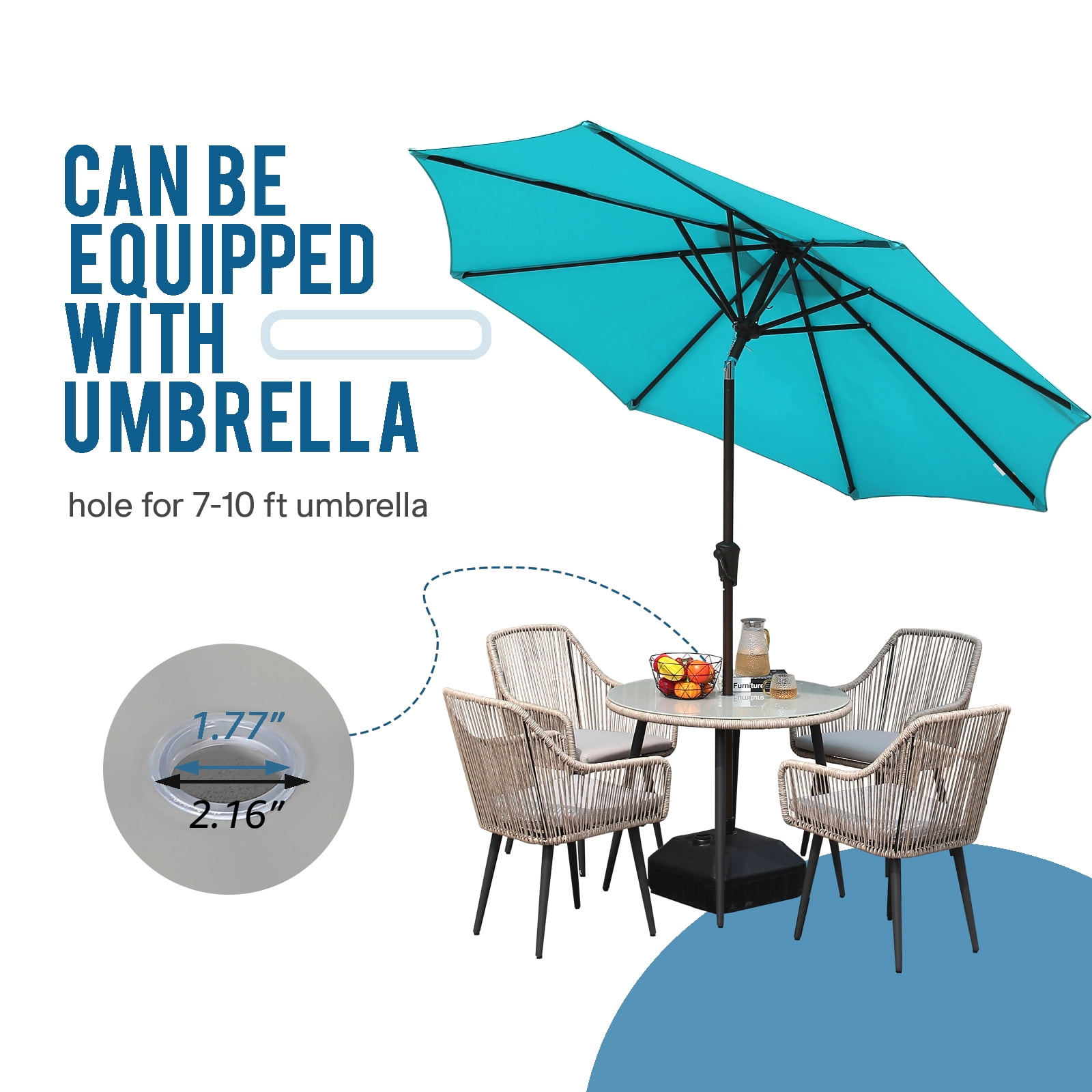 JOIVI 5-Piece Outdoor Dining Set, Wicker Patio Dining Set, Rattan Patio Furniture Table and Chairs Set for 4 People, with Umbrella Hole for Lawn, Backyard, Garden, Tan