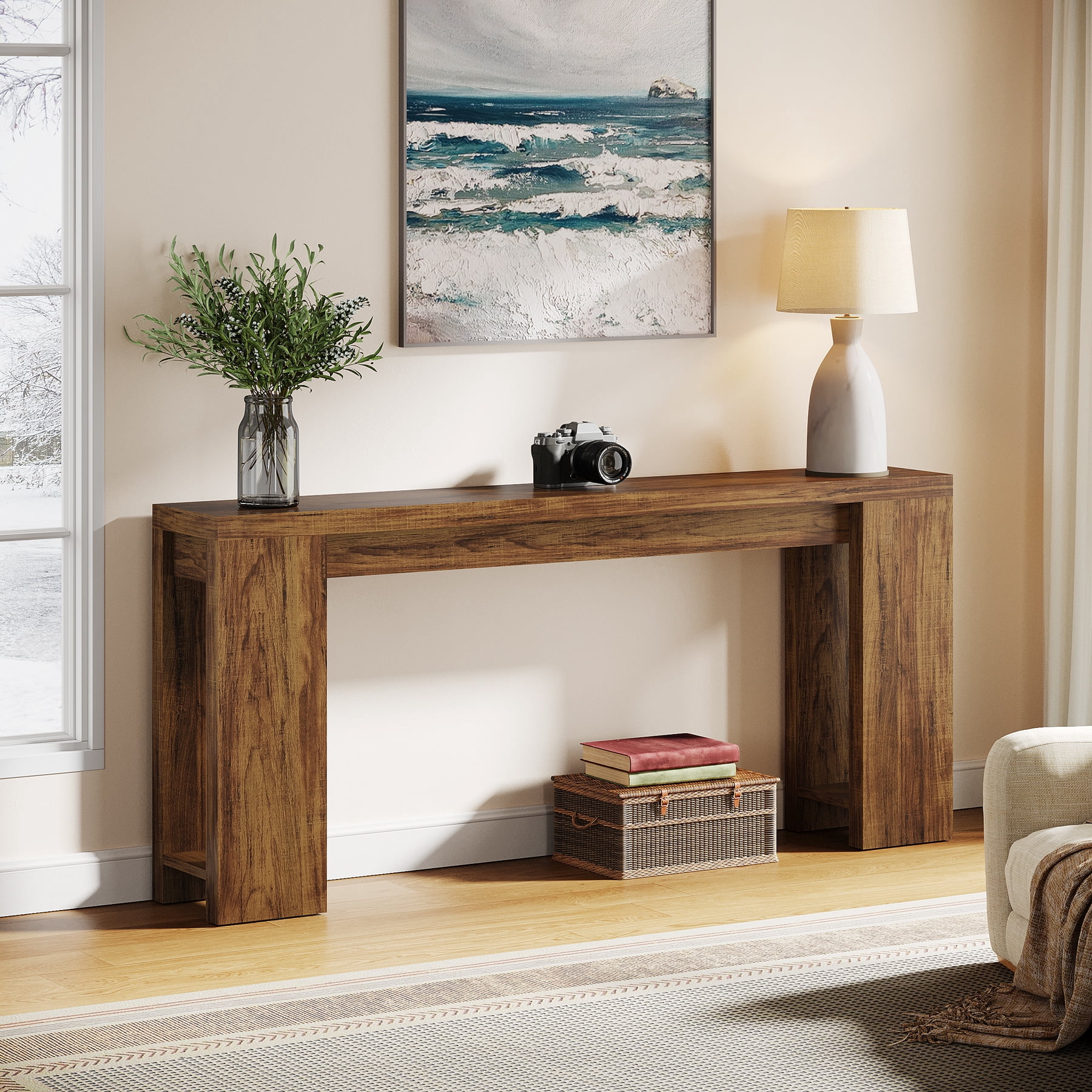 Tribesigns 70.9" Farmhouse Console Table, Wood Sofa Table Behind Couch, Narrow Long Entryway Table for Hallway, Walnut Brown
