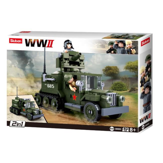 Military Tank Building Blocks Half Tracked Vehicle ROS Bricks Fun WW2 Army Model 