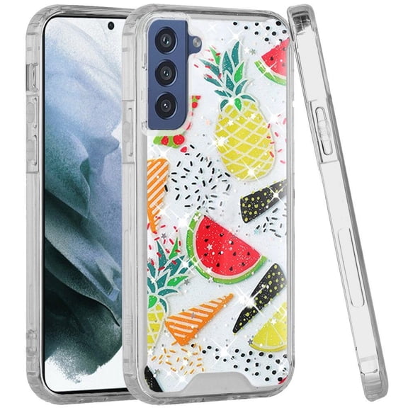 Bemz Slim [Epoxy Glitter] Protective Cover Designed for Galaxy S21 FE Case - Pineapple Watermelon Fruit