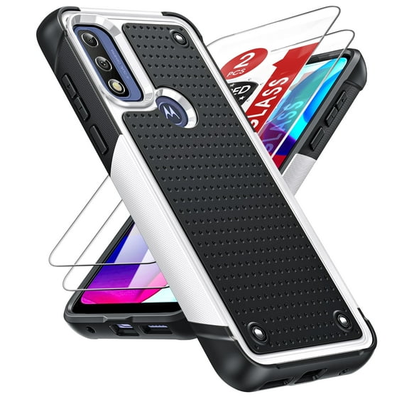LeYi Phone Case For Moto G Pure 2022 with [2 Pack] Screen Protectors, Dual Layer Hard PC, White