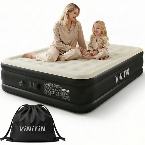 Air Mattress Queen with Built in Pump, 16in Inflatable Blow Up Mattress with Self-Inflation/Deflation, Soft Flocked Top Air Bed for Guest, Home,Camping, 80×60×16in, Black