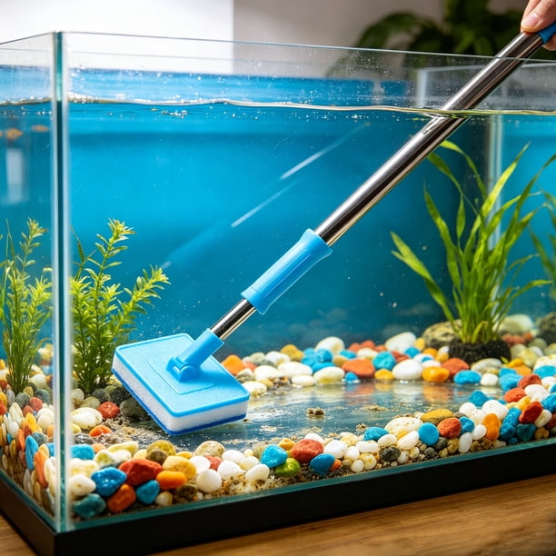 Cepillo para Acuario con Mango Telescópico: Limpiador de Esponja Ajustable de 180° para Paredes de Cristal de Peceras, Cepillo de Largo Alcance para Acuarios Profundos de Hasta 1 Metro.