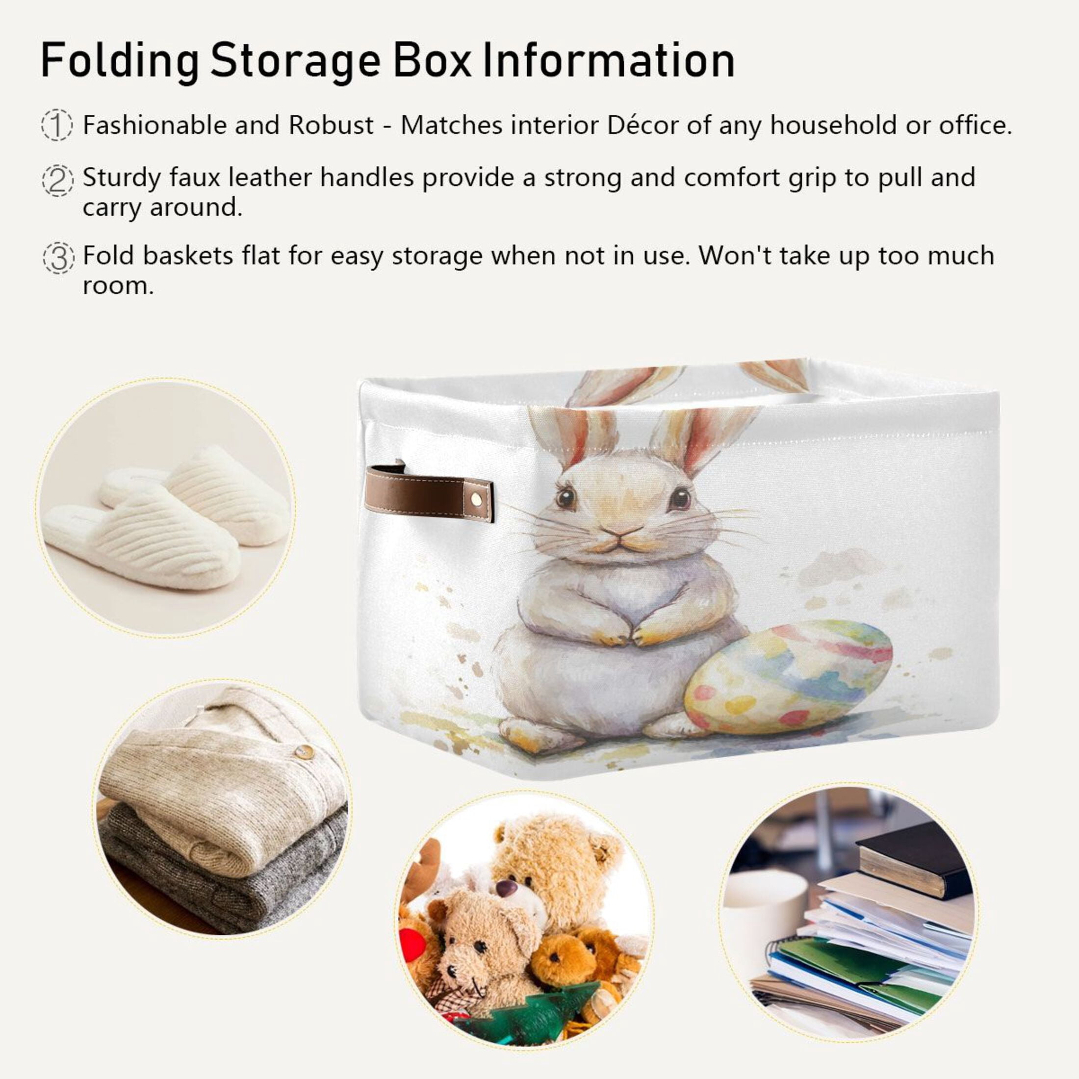 Square Storage Basket 14.2*10.2*8.3 Inch One Sizex2 Shelf Basket Open Home Storage Bins Bedroom Storage Basket Closet Storage Stylish Decor Easter Cartoon Rabbit