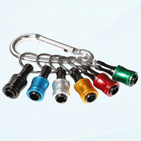

Upgrade Push To Unlock 6pcs 1/4 Inch Hex Shank Aluminum Alloy Screwdriver Bits Holder Light-weight Quick-change Extension Bar Keychain Drill Screw Adapter Change Portable With Black Carabiner (Colo