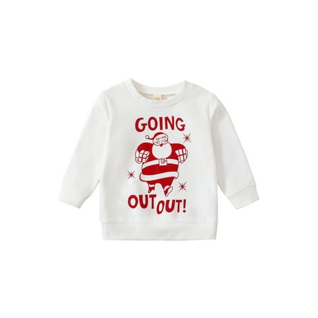 

Bagilaanoe Newborn Baby Girl Boy Christmas Sweatshirt Long Sleeve Letters Santa Claus Print Pullover 3M 6M 12M 18M Infant Fall Loose Tee Tops