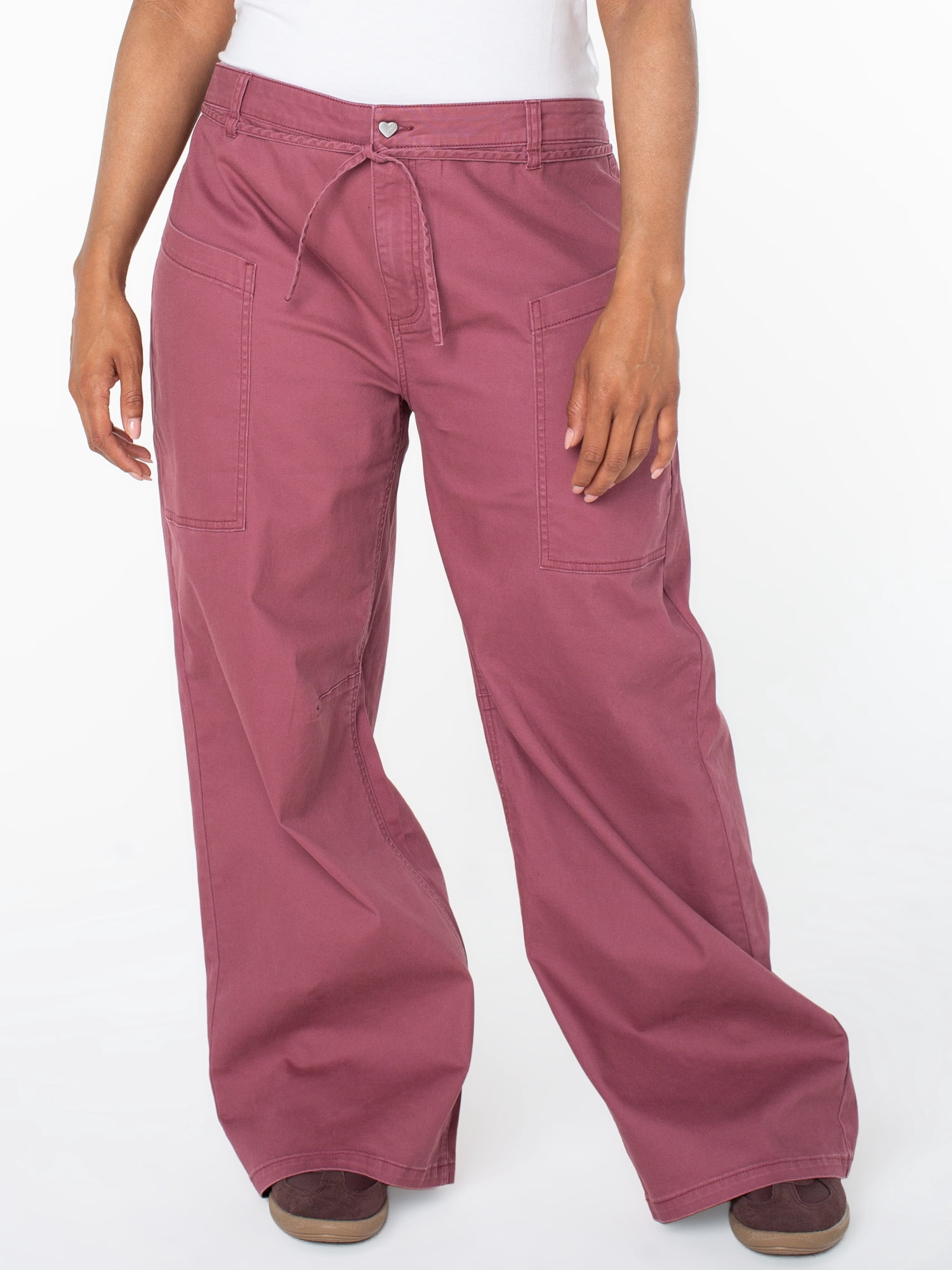 Celebrity Pink Women's and Women's Plus Tie Front Cargo Wide Leg Pants, Sizes XS-4X