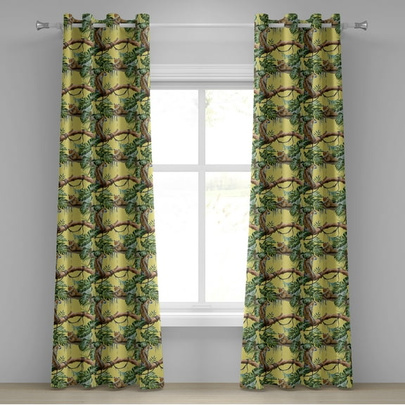Ambesonne Watercolor Grommet Curtain, Leopards in Jungle, 50" x 96", Yellow Green Pale Yellow