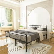 Yoneston Queen Size Metal Platform Bed Frame Bedroom Furniture with Headboard,Black