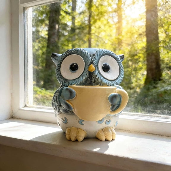 Owl Potted Flora Holder Resin Figure, Whimsical Animal Shaped Flower Pot for Home Office, Modern Succulents Planter for Desktop Bookshelf and Window Sill area