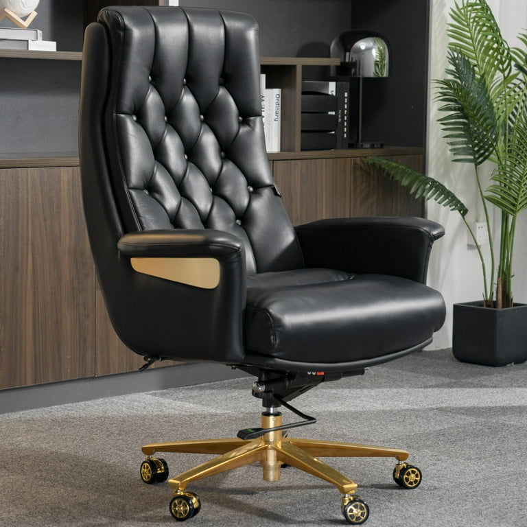  Kinnls Vane Massage Office Chair with Footrest,Ergonomic  Management Executive Fully Reclining Office Chair Double Thickened  Upholstered Genuine Leather Home Desk Chairs (Black) : Office Products