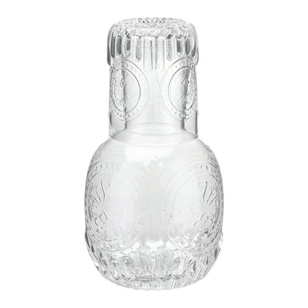 

Vintage Bedside Water Carafe and Glass Set for Bedroom Nightstand Bediside Carafe with Glass Cup Thicked Glass Mouthwash Decanter for Bathroom Night Glass Water Pitcher Set